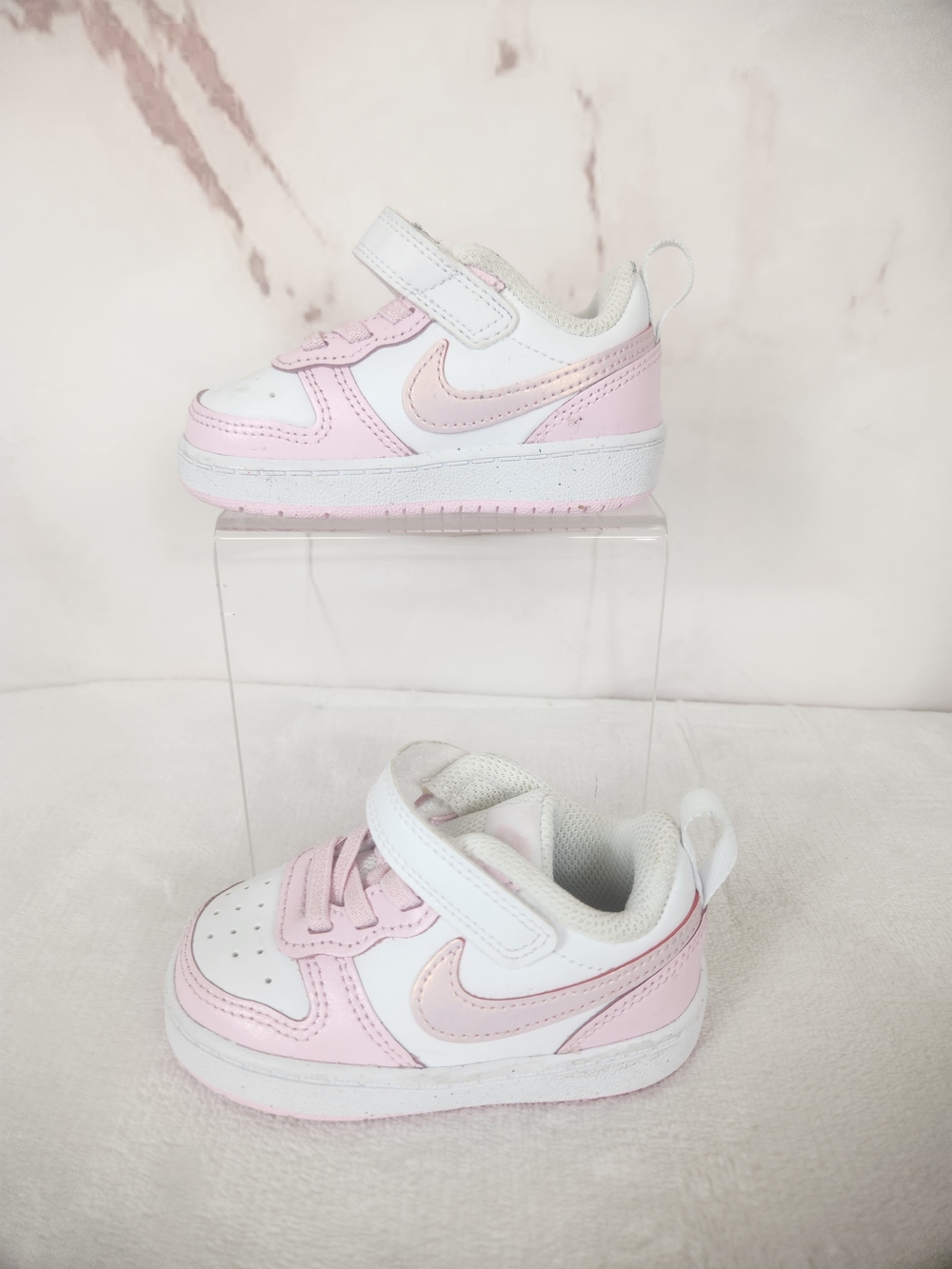 EUC Nike Court Borough Low Recraft Toddler Shoes in White and Pink